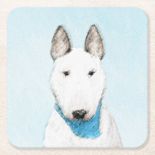 Porta-copo De Papel Quadrado Pintura Bull Terrier - Arte Cachorro Original Boni