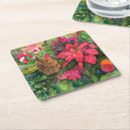 Porta-copo De Papel Quadrado Pintura com Aquarela Original de Poinsettia de Nat