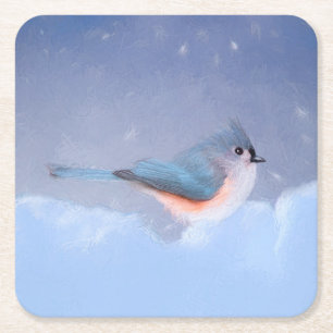 Porta-copo De Papel Quadrado Pintura com Titmouse Tufado - Arte Cachorra Origin