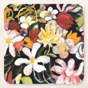 Porta-copo De Papel Quadrado Pintura de August Macke, tapete de flores,