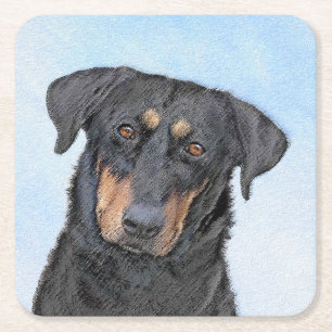Porta-copo De Papel Quadrado Pintura de Beauceron - Arte de Cão Original Bonit