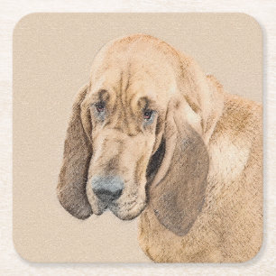 Porta-copo De Papel Quadrado Pintura de Bloodhound - Arte de Cão Original Boni