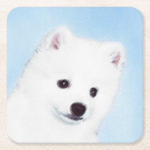 Porta-copo De Papel Quadrado Pintura de Cachorro Eskimo Americano - Arte Origin