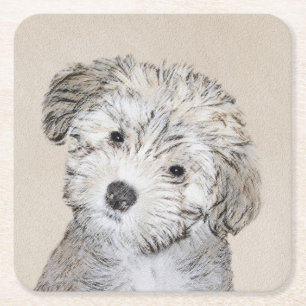 Porta-copo De Papel Quadrado Pintura De Cachorro Havanês - Arte Cachorra Origi