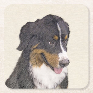 Porta-copo De Papel Quadrado Pintura De Cão Da Montanha Bernese - Arte Origina