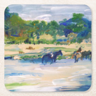 Porta-copo De Papel Quadrado Pintura de Cavalo na Ilha Chincoteague