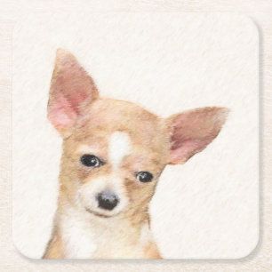 Porta-copo De Papel Quadrado Pintura de Chihuahua - Arte de Cachorro Original C