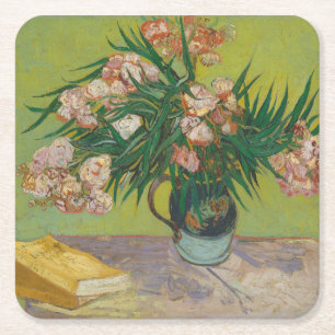 Porta-copo De Papel Quadrado pintura de flores de oleandro de Vincent Van Gogh