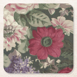 Porta-copo De Papel Quadrado Pintura de flores vintage vermelho rosa azul branc
