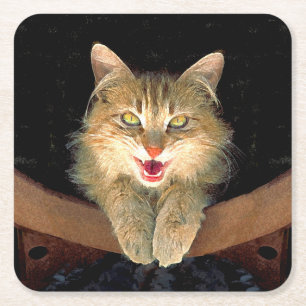 Porta-copo De Papel Quadrado Pintura De Gatos Loucos - Arte De Gato Original Bo