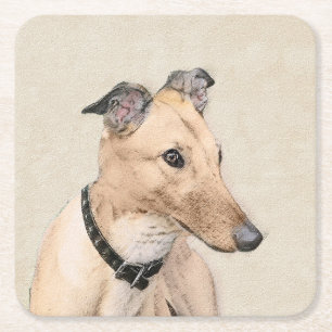 Porta-copo De Papel Quadrado Pintura de Greyhound - Arte de Cachorro Original