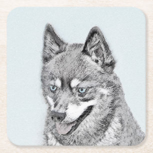 Porta-copo De Papel Quadrado Pintura de Klee Kai no Alasca - Arte de Cachorro O