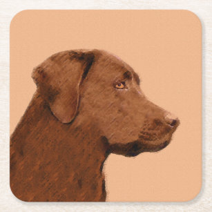 Porta-copo De Papel Quadrado Pintura de Labrador Retriever (Chocolate) - Arte C
