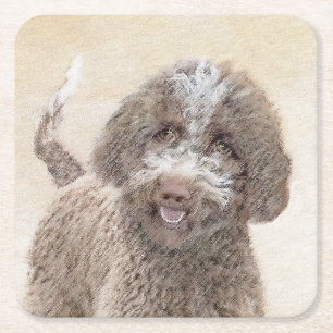 Porta-copo De Papel Quadrado Pintura De Lagotto Romagnolo - Arte De Cão Origin