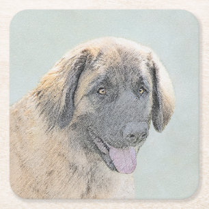 Porta-copo De Papel Quadrado Pintura de Leonberger - Arte de Cão Original Boni