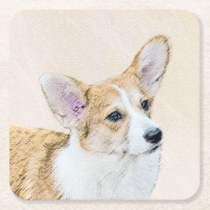 Porta-copo De Papel Quadrado Pintura de Pembroke Welsh Corgi - Arte Original pa