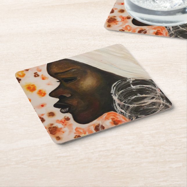 Porta-copo De Papel Quadrado Pintura de Porta copos de Bela Africana (Inclinado)