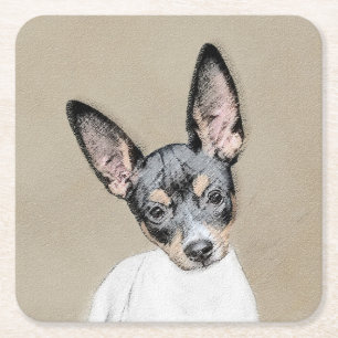 Porta-copo De Papel Quadrado Pintura de Rat Terrier - Arte de Cachorro Original