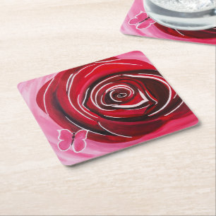 Porta-copo De Papel Quadrado Pintura de Rosa Borboleta por Alfred Fox
