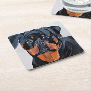 Porta-copo De Papel Quadrado Pintura de Rottweiler por Alfred Fox