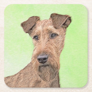 Porta-copo De Papel Quadrado Pintura de Terrier irlandesa - Arte de cachorro or