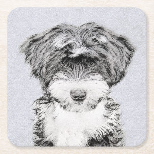 Porta-copo De Papel Quadrado Pintura de Terrier Tibetano - Arte de cão original