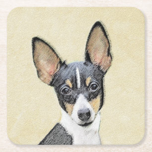 Porta-copo De Papel Quadrado Pintura de Toy Fox Terrier - Arte de Cachorro Orig
