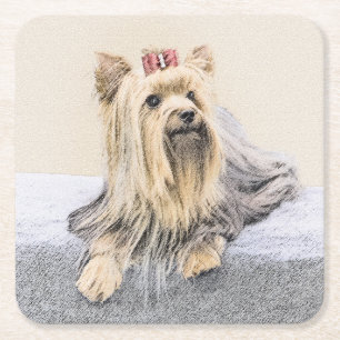 Porta-copo De Papel Quadrado Pintura de Yorkshire Terrier - Arte de Cachorro Or