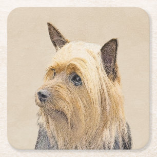 Porta-copo De Papel Quadrado Pintura do Silky Terrier - Arte Original de Cachor