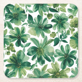 Porta-copo De Papel Quadrado Pintura em Aquarela Botânica Floral Jardim Verde