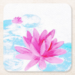 Porta-copo De Papel Quadrado Pintura em Aquarela da Flor de Lótus Rosa