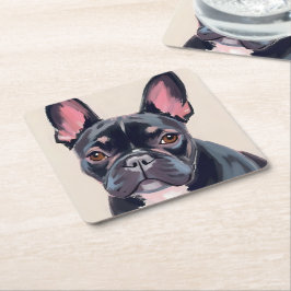Porta-copo De Papel Quadrado Pintura em Aquarela de Cachorro Bulldog Francês Pe
