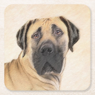 Porta-copo De Papel Quadrado Pintura em Boerboel - Arte Cachorra Original