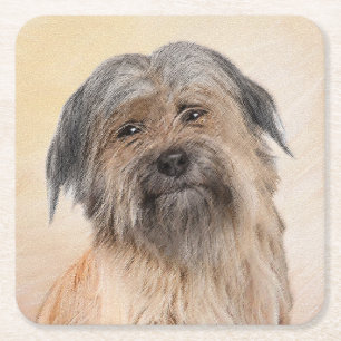 Porta-copo De Papel Quadrado Pintura em Pastor Pirenéus - Arte Cachorro Origina