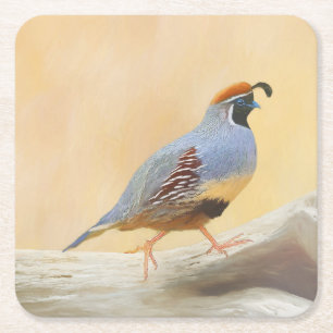 Porta-copo De Papel Quadrado Pintura em Quail de Gambrel — Arte original sobr