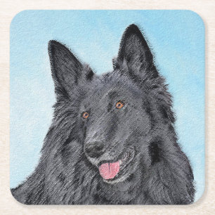 Porta-copo De Papel Quadrado Pintura em Sheepdog Belga - Arte em Cachorro Origi