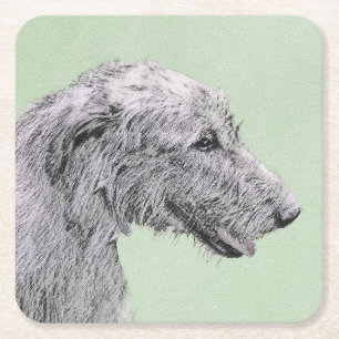 Porta-copo De Papel Quadrado Pintura em Wolfhound Irlandês - Arte em Cachorro O