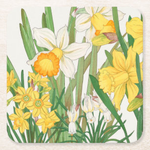 Porta-copo De Papel Quadrado Pintura em Xilogravura de Narciso, Tanigami Kônan,