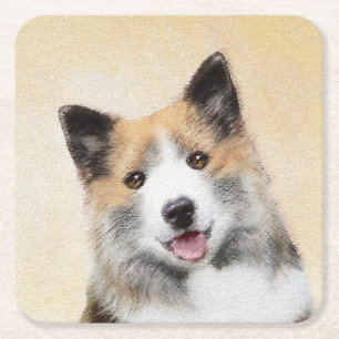Porta-copo De Papel Quadrado Pintura Islandesa Do Cão - Arte Original Do Cão