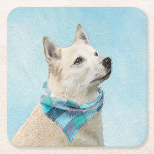 Porta-copo De Papel Quadrado Pintura Norueguesa de Buhund - Arte Cachorra Origi