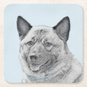 Porta-copo De Papel Quadrado Pintura Norueguesa de Elkhound - Arte Original de