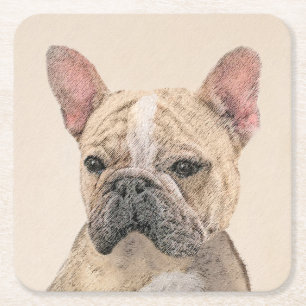 Porta-copo De Papel Quadrado Pintura para o Bulldog Francês (Sable) - Fita Ori