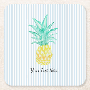 Porta-copo De Papel Quadrado Pintura Personalizada de Abacaxi com Faixa Azul