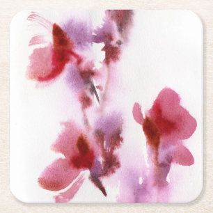 Porta-copo De Papel Quadrado Pinturas florais abstratas 3 da aguarela