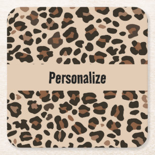 Porta-copo De Papel Quadrado Pires com Estampa de Animal Leopardo Selvagem