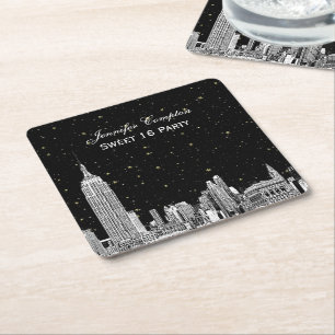 Porta-copo De Papel Quadrado Pires da Cidade de Nova York Gravados DIY BG Color