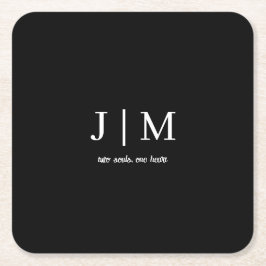 Porta-copo De Papel Quadrado Pires de Casamento Preto Texto Branco Personalizáv