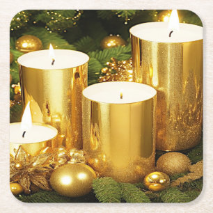 Porta-copo De Papel Quadrado Pires de Papel para o Natal com Velas Douradas