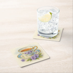 Porta-copo De Papel Quadrado Pires de Xícara de Chá Vintage para Festa do Pensa