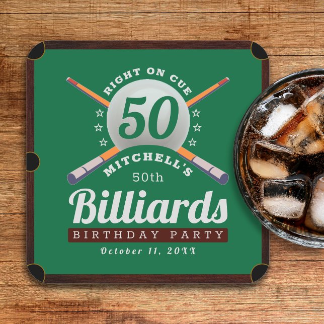 Porta-copo De Papel Quadrado Piscina Billiards 50ª Festa de aniversário (Pool Billiards 50th Birthday Party Square Paper Coaster
)